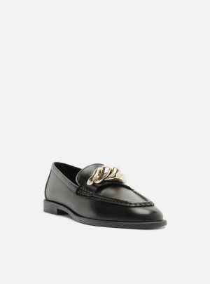 Mocassim Preto Couro Metal Bico Redondo