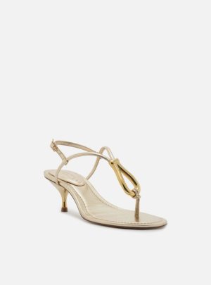 Sandália Dourada Salto Fino Metais