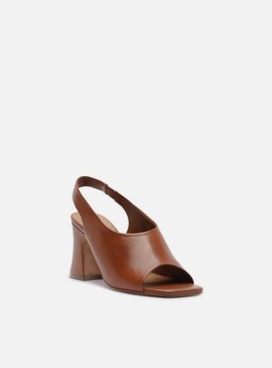 Sandal Boot Marrom Couro Salto Bloco Tira