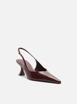 Scarpin Bordô Couro Salto Geométrico Slingback