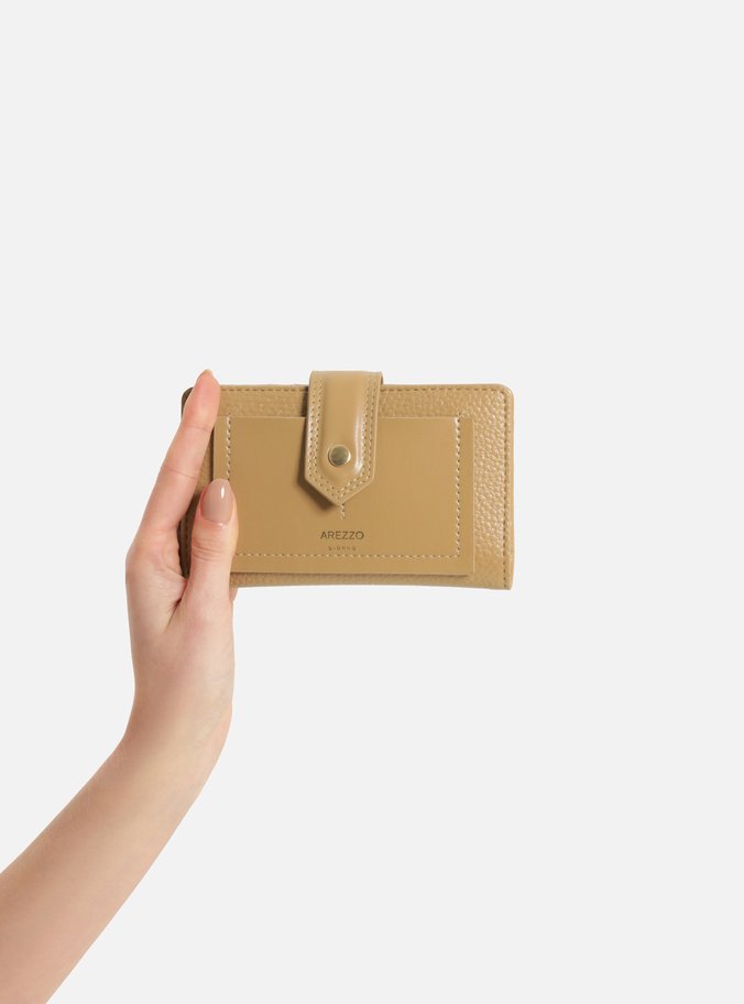 Carteira Bege Pequena Bolso Lapela - Imagem 2