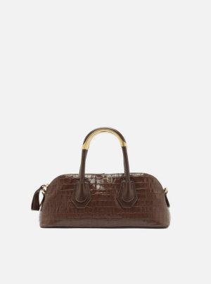 Bolsa Tote Marrom Croco Couro Média
