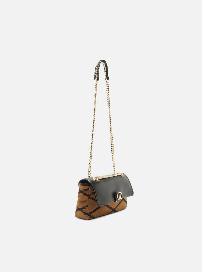 Bolsa Tiracolo Marrom Couro Pequena Corrente - Imagem 3
