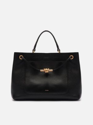 Bolsa Tote Preta Couro Helena Grande Nó