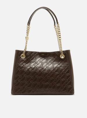 Bolsa Shopping Marrom Couro Grande Corrente