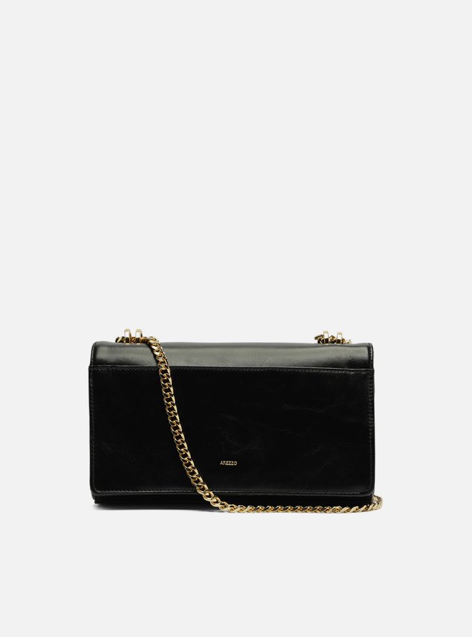 Bolsa Tiracolo Preta Couro Média Metal Dourado - Imagem 2
