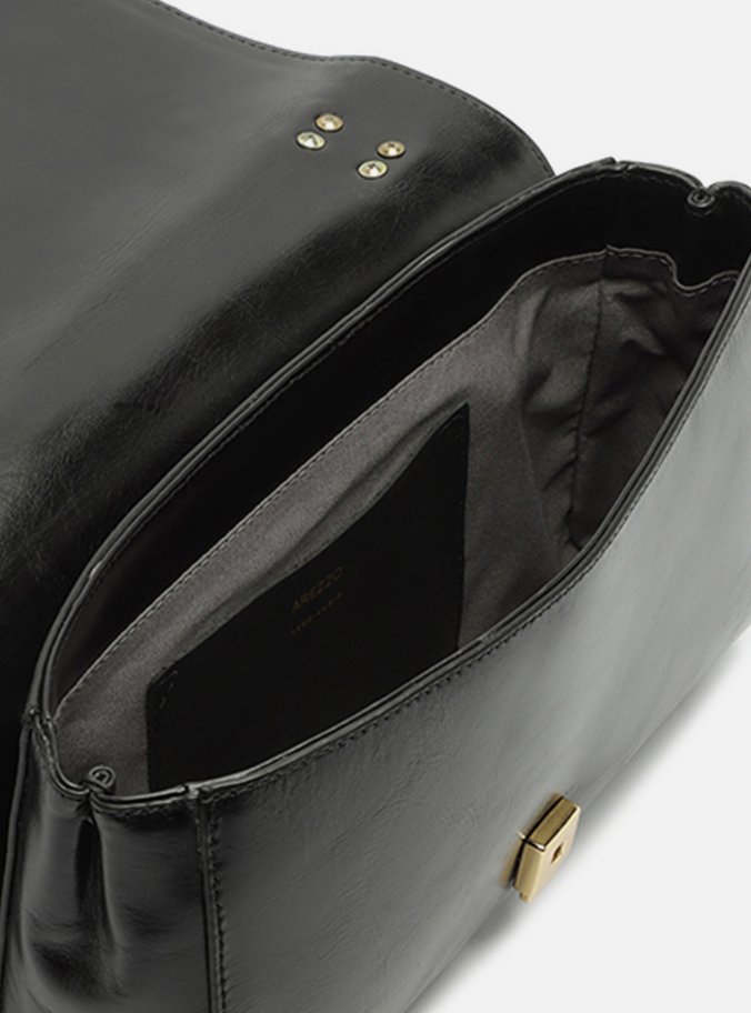 Bolsa Tiracolo Preta Couro Média Metal Dourado - Imagem 3