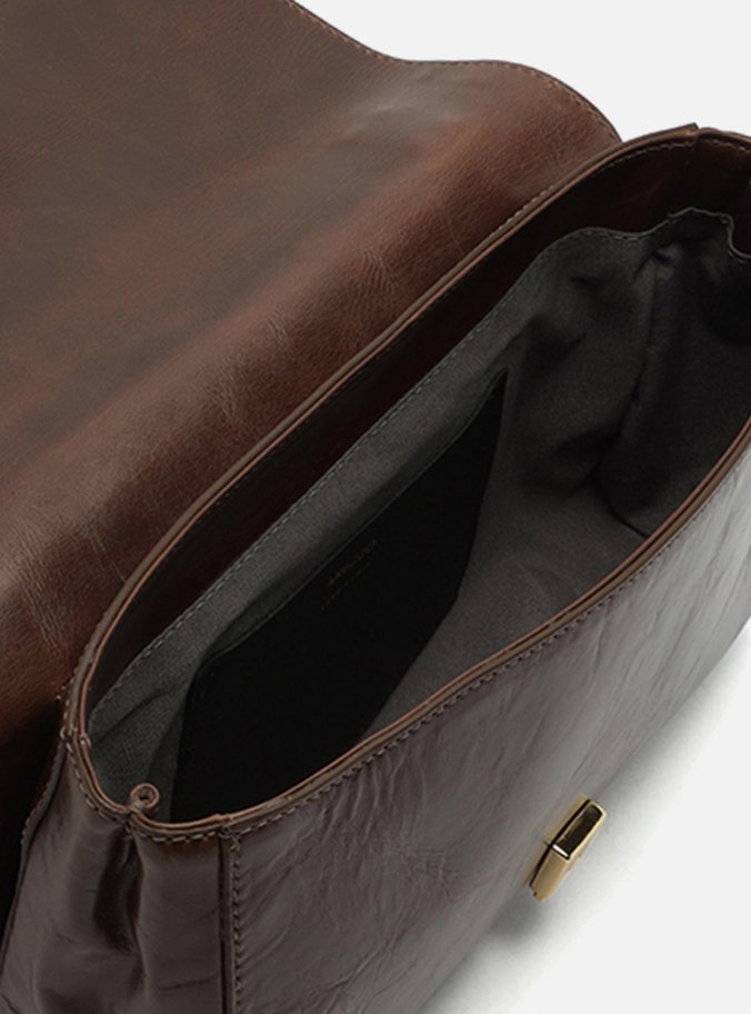 Bolsa Tiracolo Marrom Couro Média Metal Dourado - Imagem 3