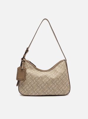Bolsa Shoulder Bege Couro Média Estampa