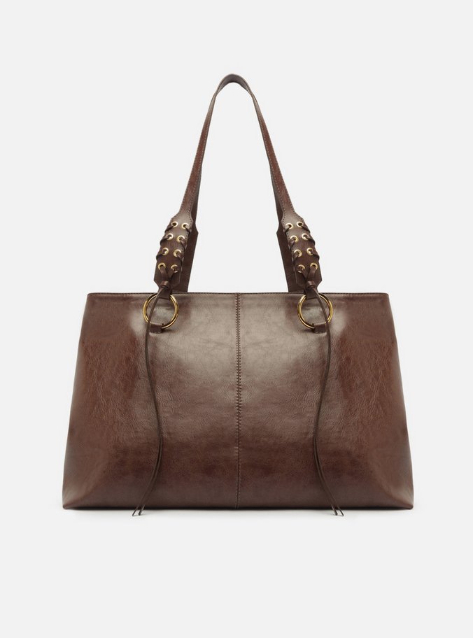 Bolsa Shopping Marrom Grande Alças Ilhoses