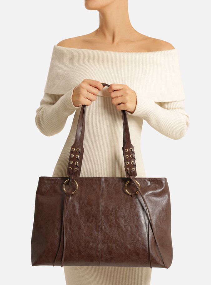 Bolsa Shopping Marrom Grande Alças Ilhoses - Imagem 2
