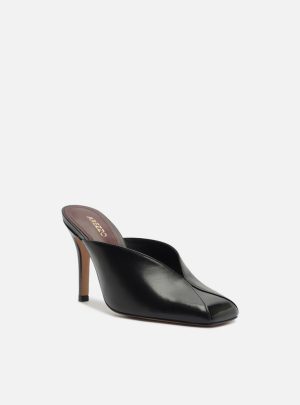 Mule Preta Salto Fino Cap Toe
