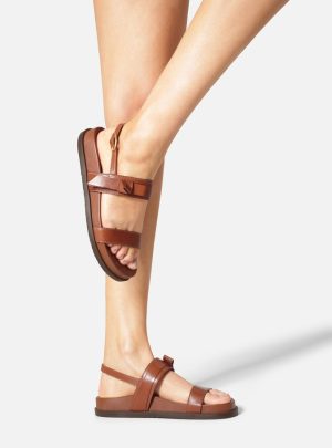 Sandália Papete Marrom Couro Flatform Fivela Laço