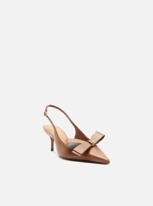 Scarpin Marrom Couro Salto Fino Laço Slingback