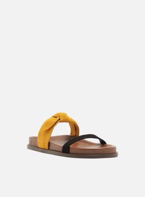 Sandália Papete Multicolorida Camurça Flatform Laço