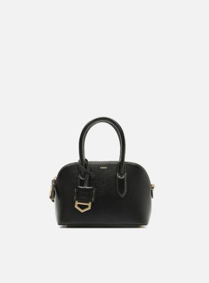 Bolsa Tiracolo Preta Couro Pequena Metais Dourados