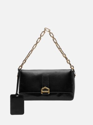 Bolsa Tiracolo Preta Couro Média Alça Corrente