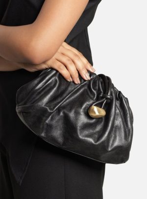 Bolsa Clutch Preta Couro Média Corrente