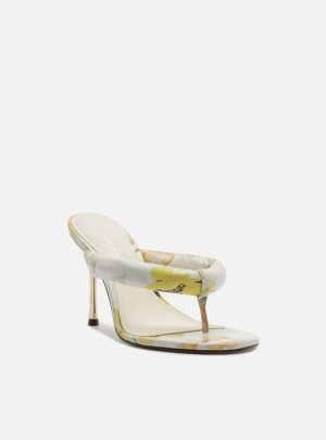 Sandália Estampa Floral Couro Salto Fino Franzido